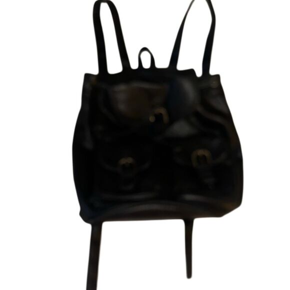 Unlisted By Kenneth Cole Black Pebbled Leather Flap Bucket Backpack Ladies Small - Picture 1 of 11